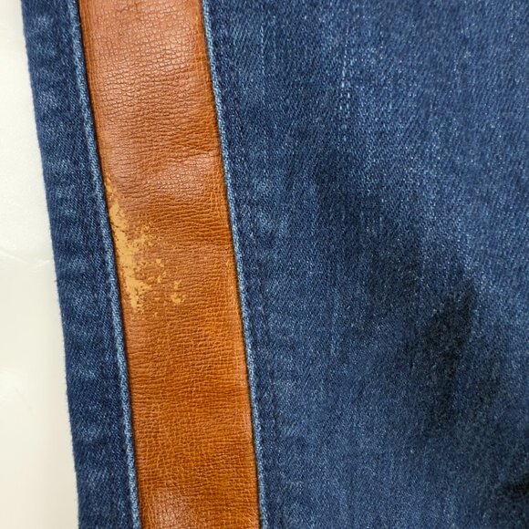 7 FOR ALL MANKIND  Mid-Rise Skinny Jeans Brown Faux-Leather Tuxedo Stripe Sz 28 - Picture 8 of 10